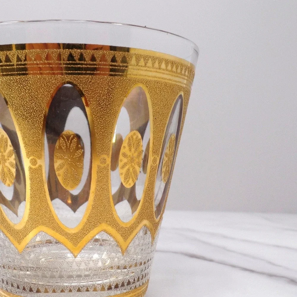 Vintage Culver Imperial Gold Regency White Double Old Fashioned / Lowball Glass